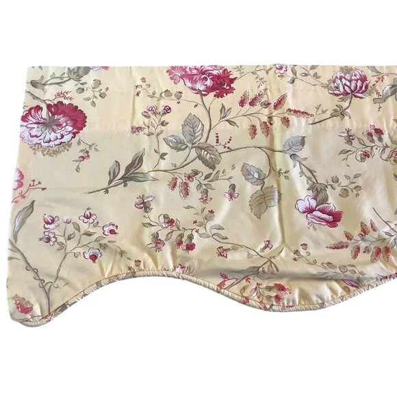 Vintage Floral Valance Curtain Yellow With Pink & Green Botanical Design Scallop - Picture 2 of 5